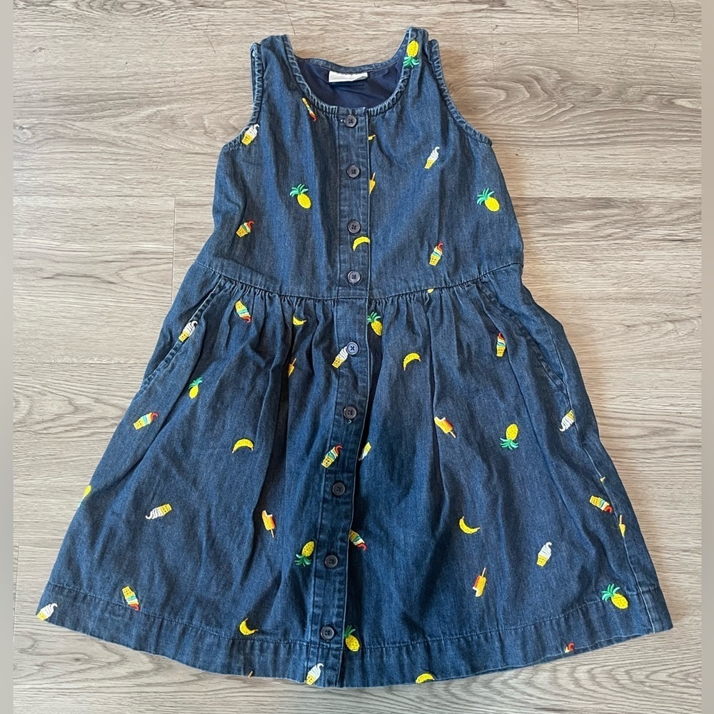 Hanna Anderson girls denim pineapple, ice cream, banana dress